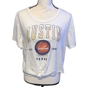 H&M Divided Austin Texas Revolvers Graphic Crop Top Front Knot Basketball